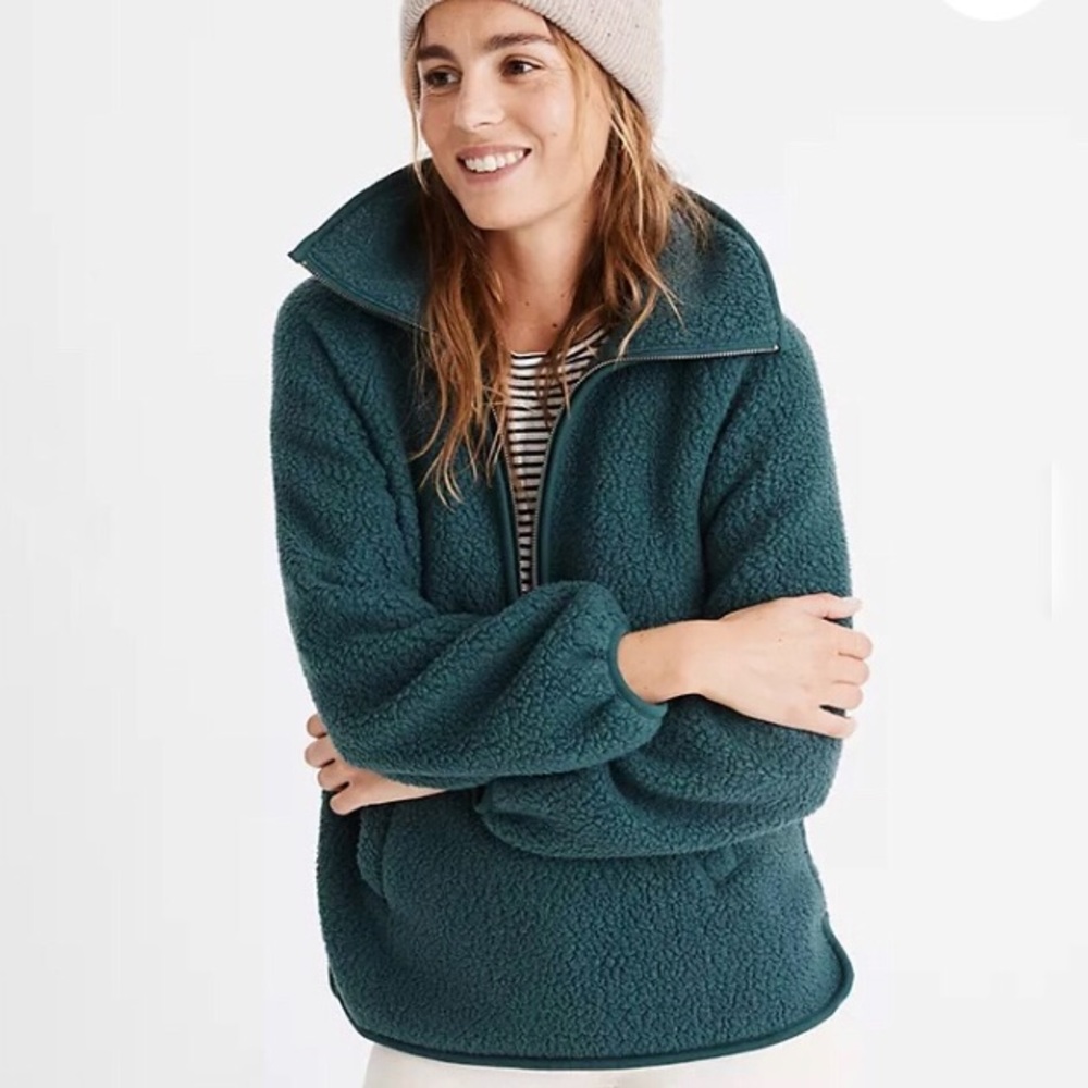 Madewell NWT Teddy Fleece Half Zip Pine Green Sz. XS
